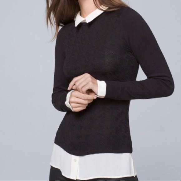 Whbm Houndstooth Twofer Sweater Blouse 